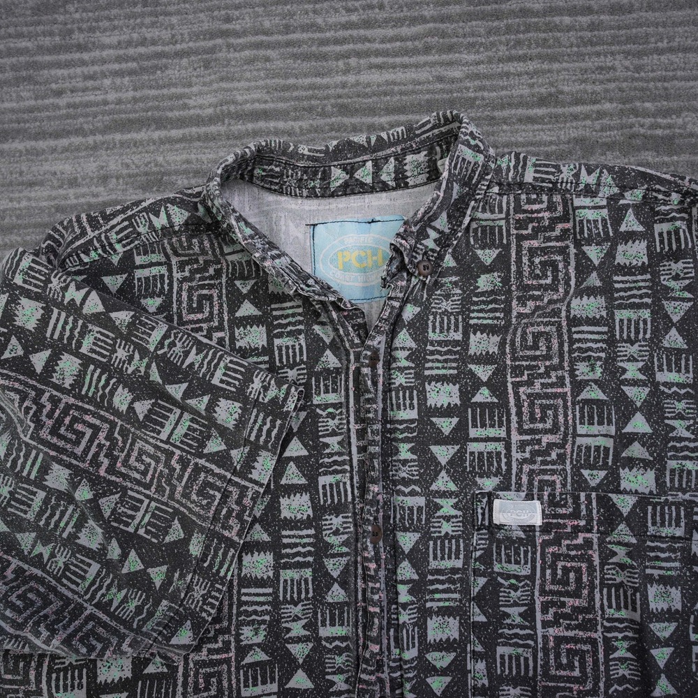 Pacific Coast Highway PCH Mens Tribal Geometric Print Short Sleeve Button Shirt